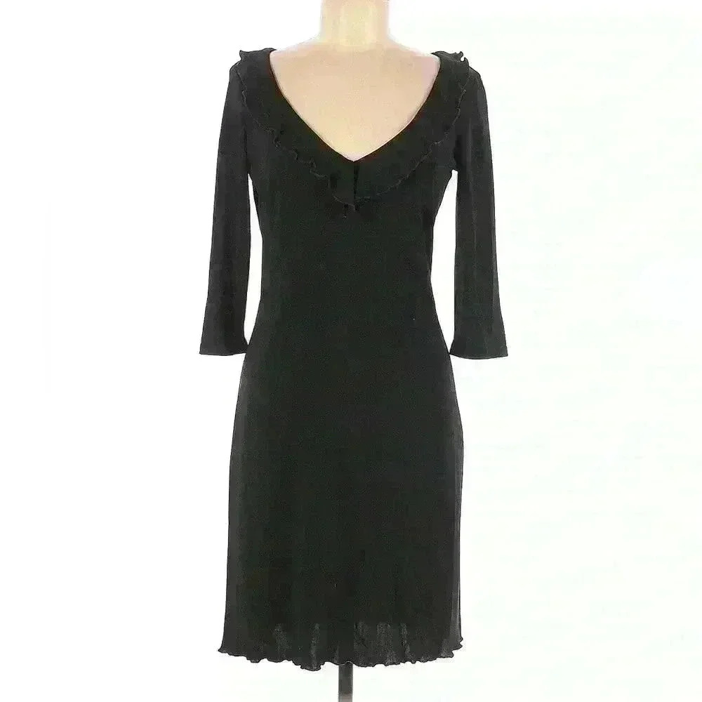 Hugo Buscati Womens Corpcore
Black Dress Ruffle Neckline and Hem Knee Length
